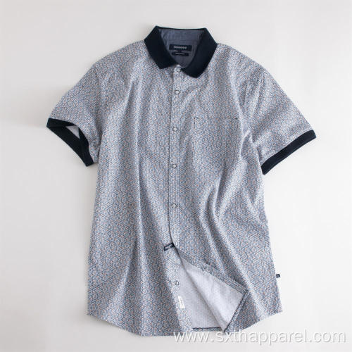 Men's Knitted Collar Short Sleeve Cotton Elastic Shirt